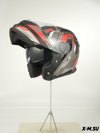 Шлем модуляр HETOSHI FF935 Shogun цв.Черно-серо-красный  Матовый  р.M