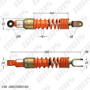 Амортизатор задний (L-280mm,D-10mm,M8) БТ (RUS); SUZUKI