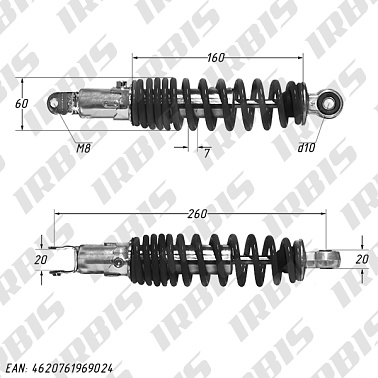 Амортизатор задний (L-260mm,D-10mm,M8) DIO